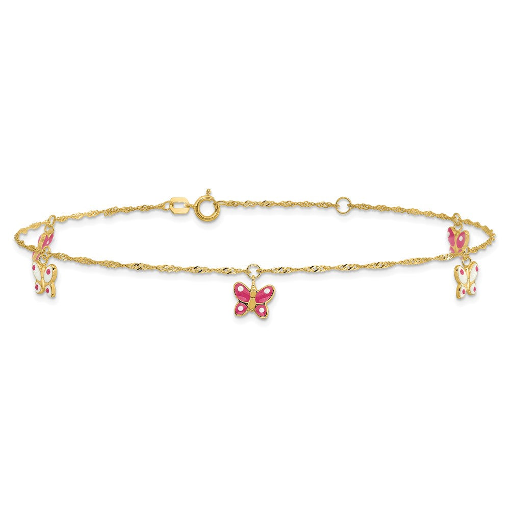 14k Enameled Butterfly 9in Plus 1in Ext Anklet