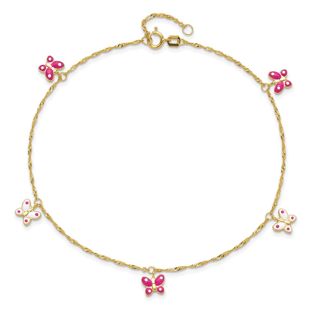 14k Enameled Butterfly 9in Plus 1in Ext Anklet