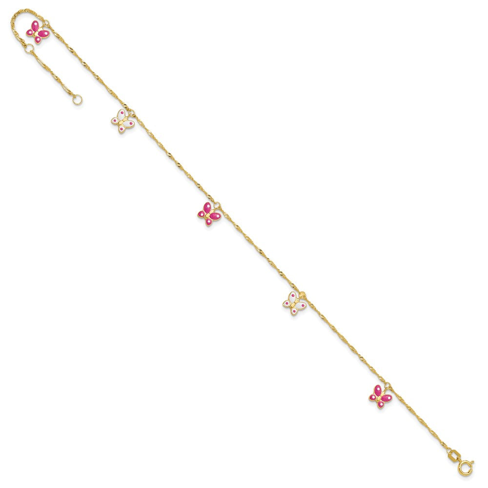 14k Enameled Butterfly 9in Plus 1in Ext Anklet