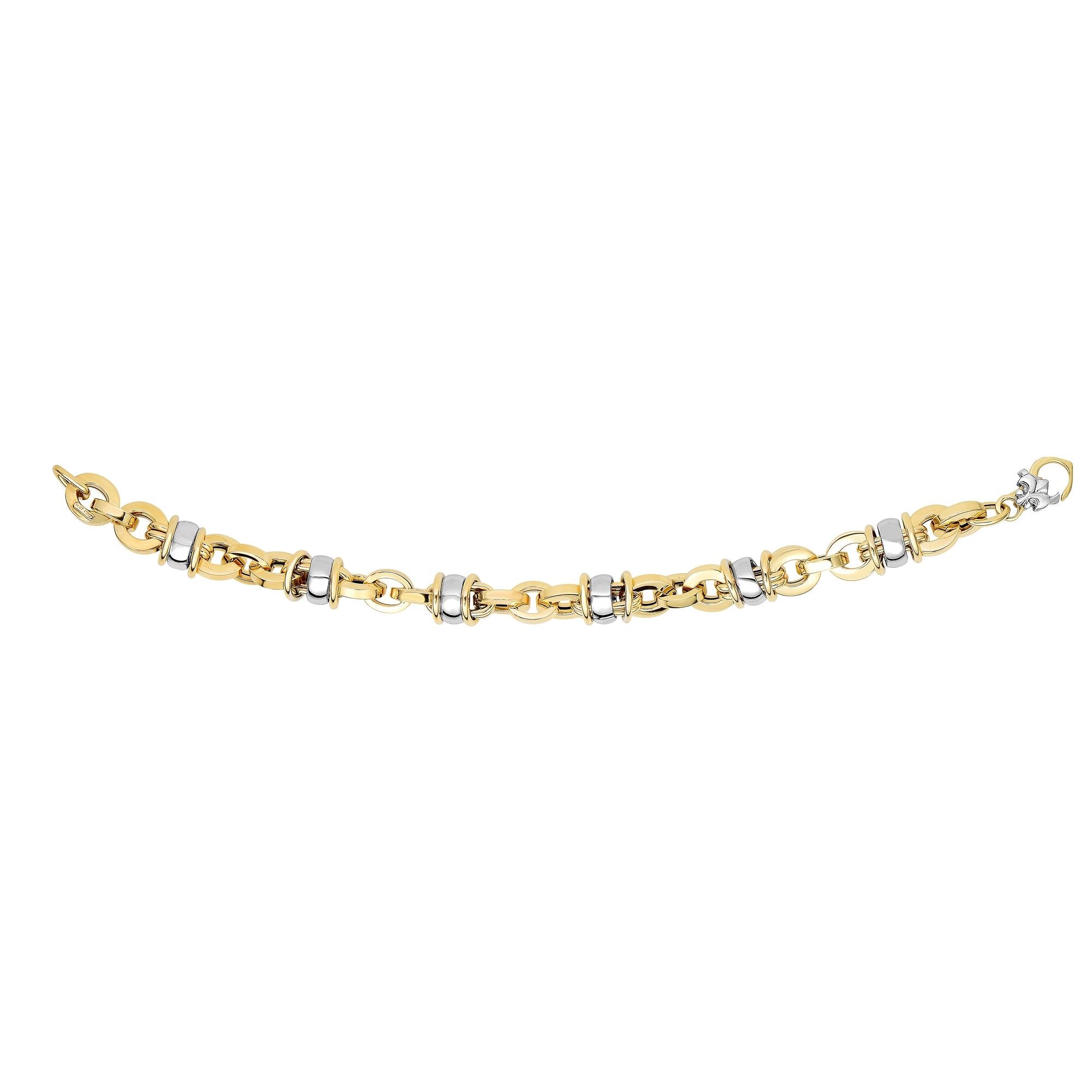 14K Two-tone Gold 7.5" Rondel Station Heritage Link Bracelet 