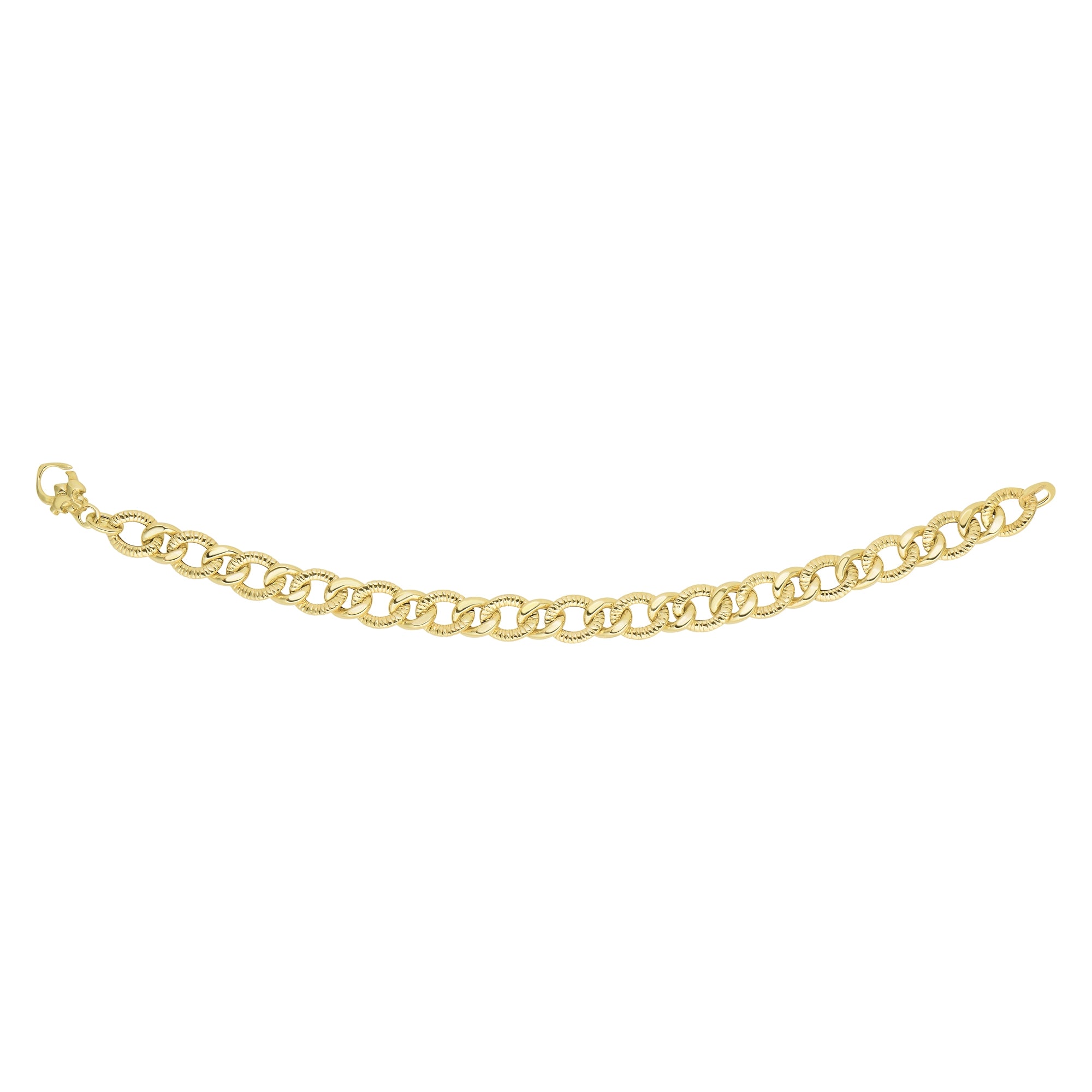 14K Yellow Gold 7.25" Alternating Polished & Diamond Cut Heritage Link Bracelet