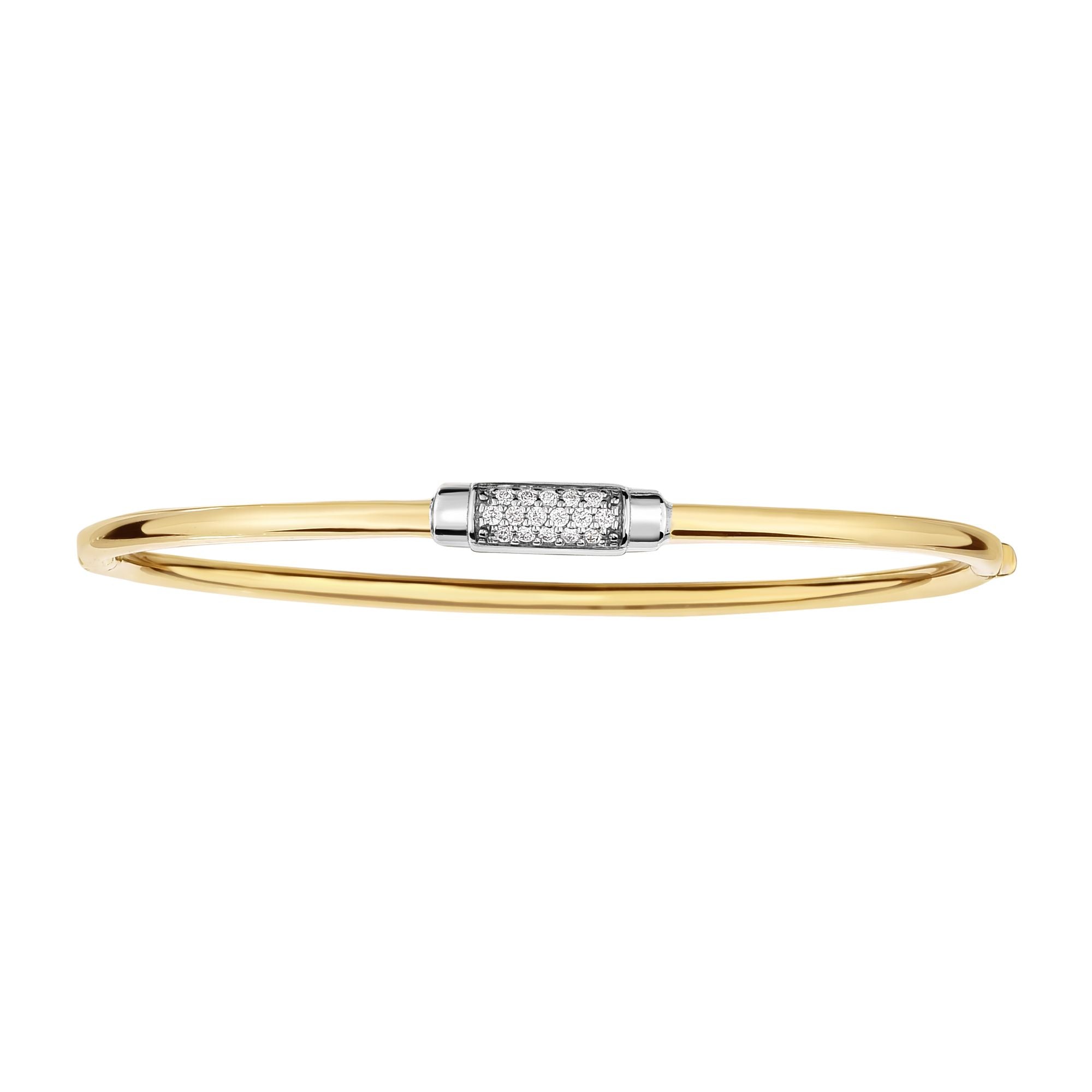 14K Two-tone Gold 7" Polished .14ct Diamond Heritage Bangle