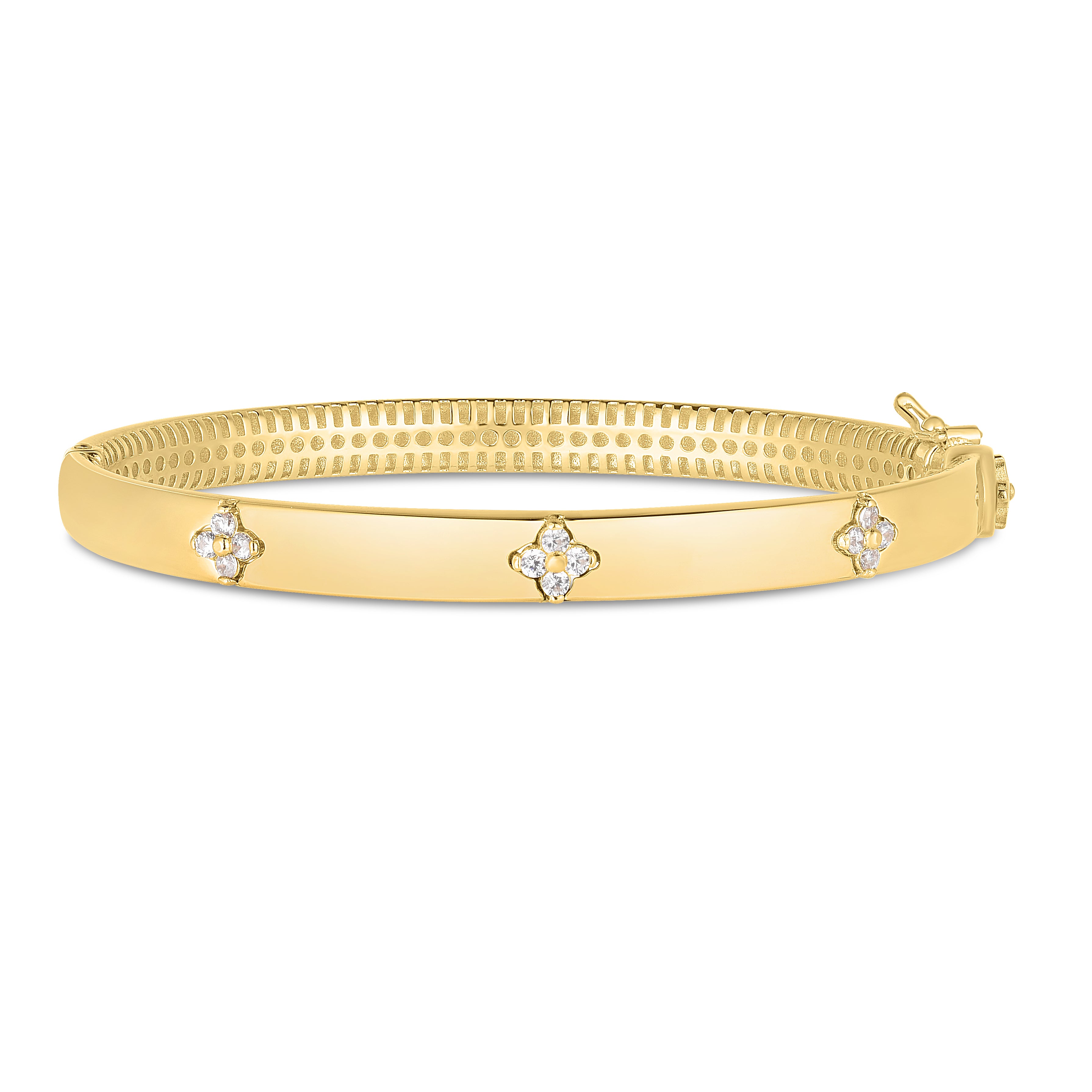 14K Yellow Gold Trilogy .30ct Diamond Clover 7" Bracelet with Push Clasp (with Figure 8).