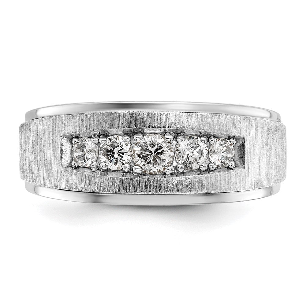 IBGoodman 14k White Gold Men's Polished and Brushed 5-Stone 1/2 Carat Lab Grown Diamond Ring