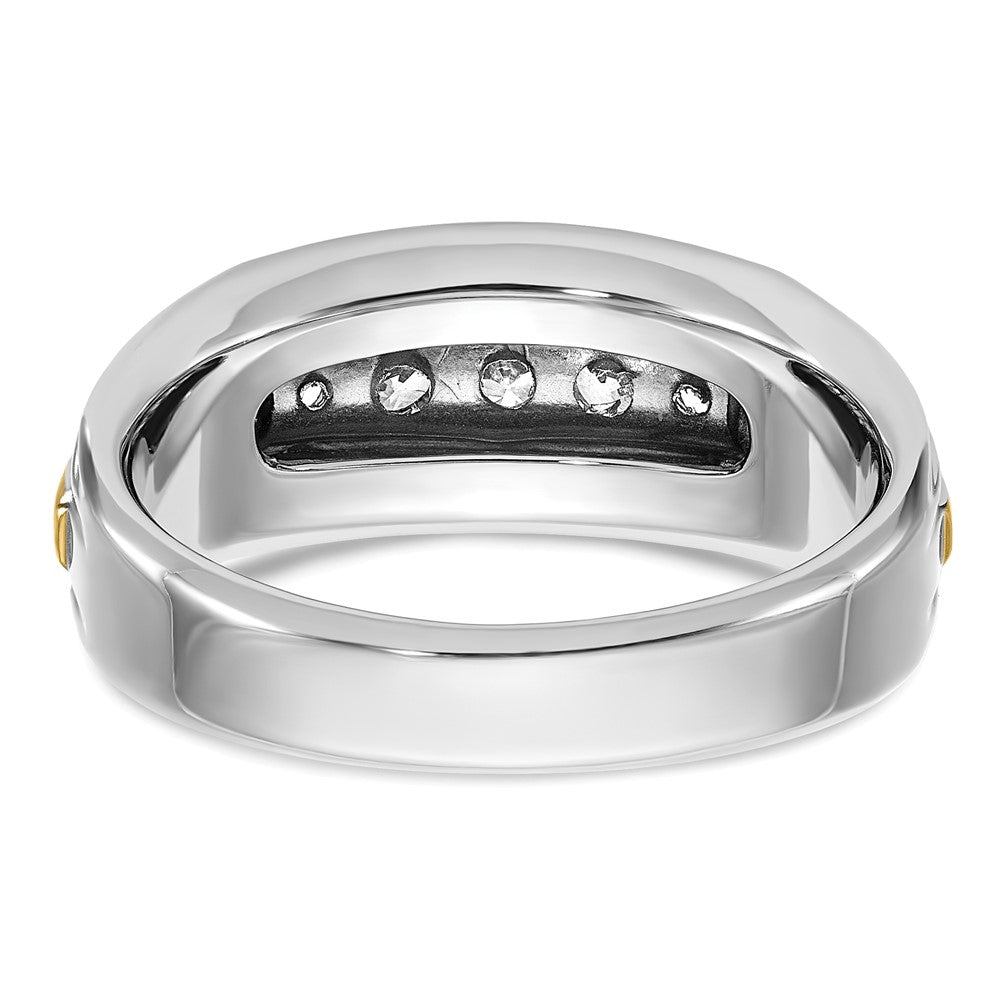 IBGoodman 14k Two-tone Men's Polished Satin and Grooved 5-Stone Ring Mounting