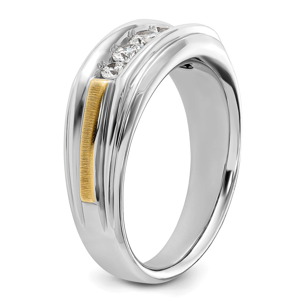 IBGoodman 14k Two-tone Men's Polished Satin and Grooved 5-Stone Ring Mounting