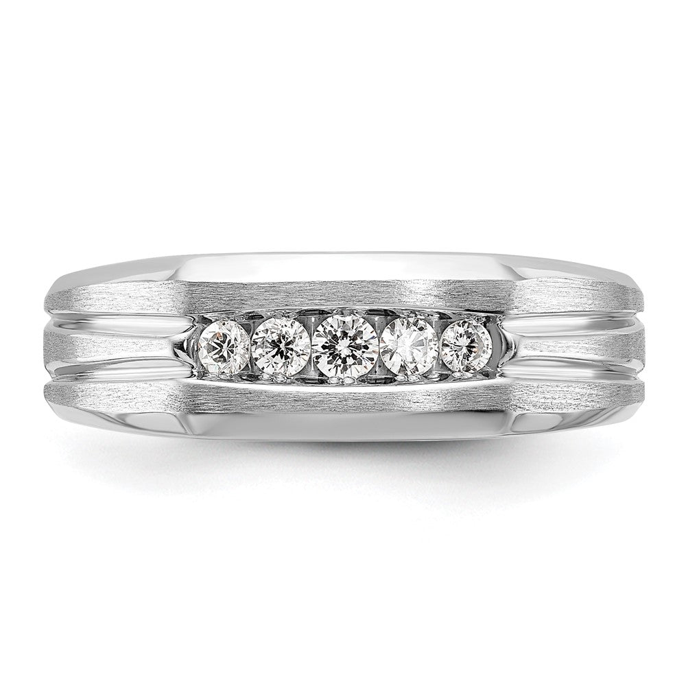 IBGoodman 14k White Gold Men's Polished Satin and Grooved 5-Stone 1/4 Carat Lab Grown Diamond Ring