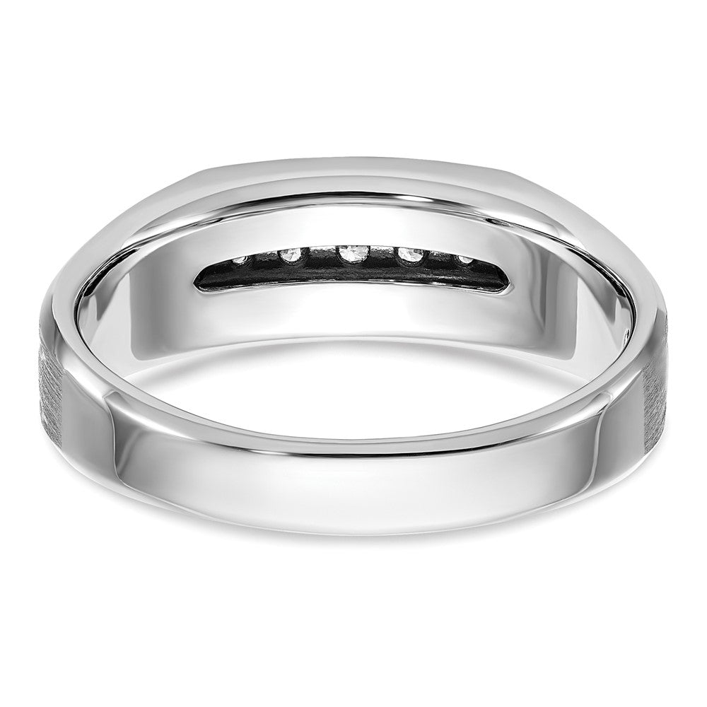 IBGoodman 14k White Gold Men's Polished Satin and Grooved 5-Stone Ring Mounting