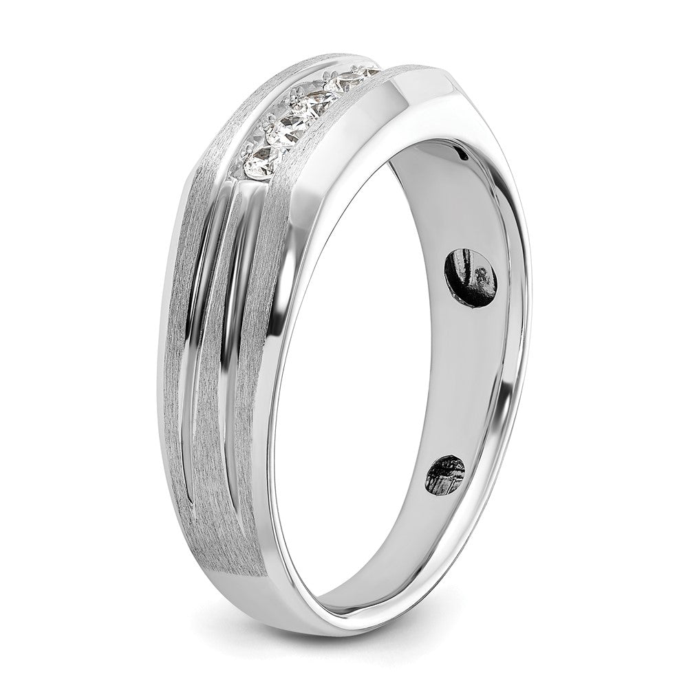 IBGoodman 14k White Gold Men's Polished Satin and Grooved 5-Stone Ring Mounting