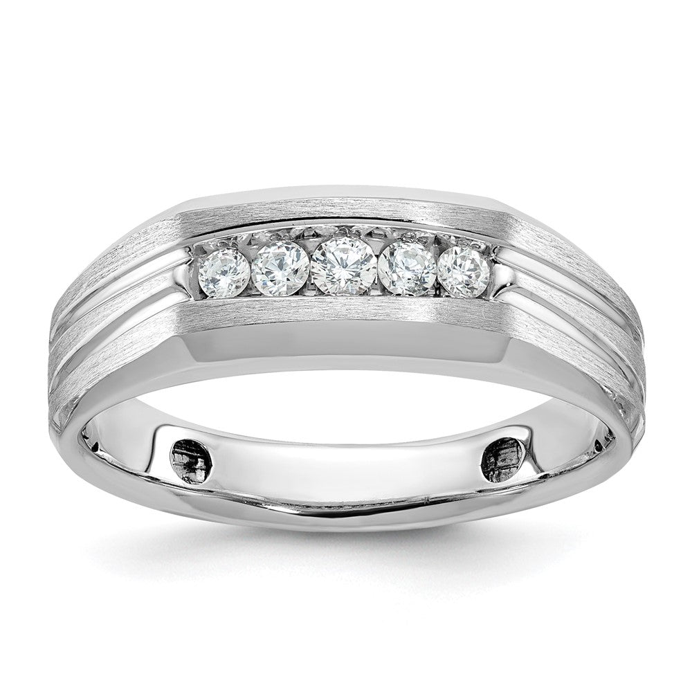 IBGoodman 14k White Gold Men's Polished Satin and Grooved 5-Stone Ring Mounting