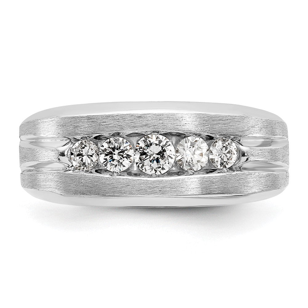 IBGoodman 14k White Gold Men's Polished and Brushed 5-Stone 1/2 Carat Lab Grown Diamond Ring