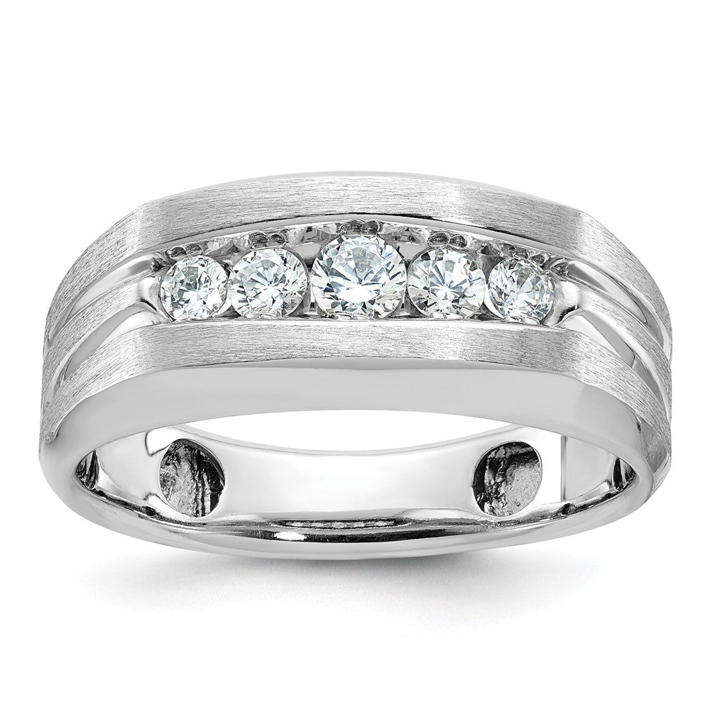 IBGoodman 14k White Gold Men's Polished and Brushed 5-Stone 1/2 Carat Lab Grown Diamond Ring