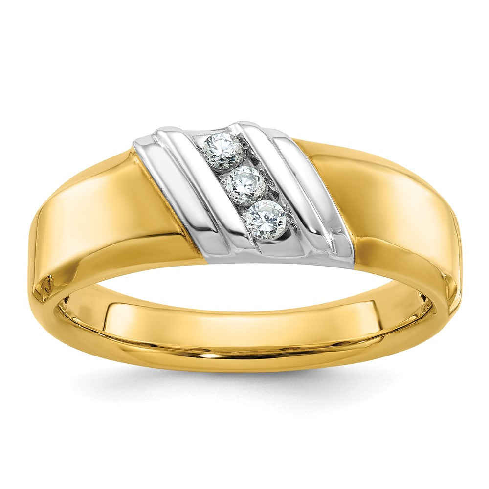 IBGoodman 14k Two-tone Men's Polished 3-Stone 1/6 Carat Lab Grown Diamond Ring