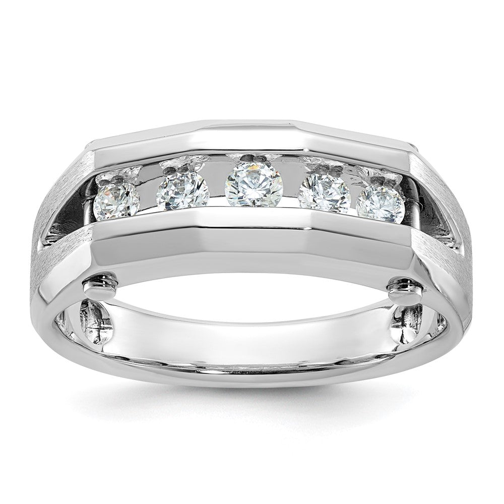 IBGoodman 14k White Gold Men's Polished and Satin 5-Stone 3/4 Carat Lab Grown Diamond Ring