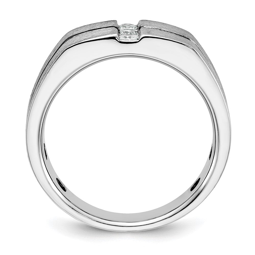 IBGoodman 14k White Gold Men's Satin and Grooved 3-Stone Ring Mounting