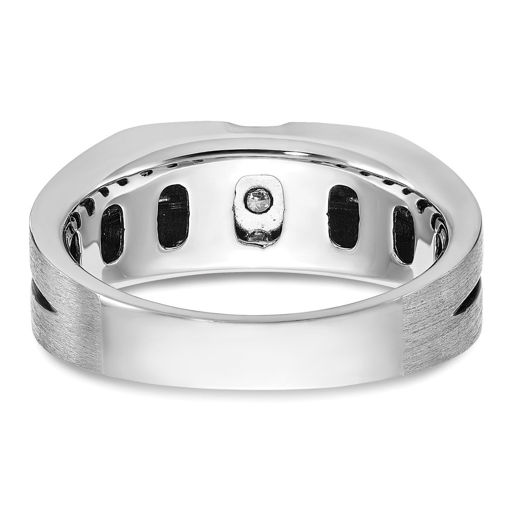 IBGoodman 14k White Gold with Black Rhodium Men's Satin and Grooved 3-Stone 1/5 Carat Lab Grown Diamond Ring