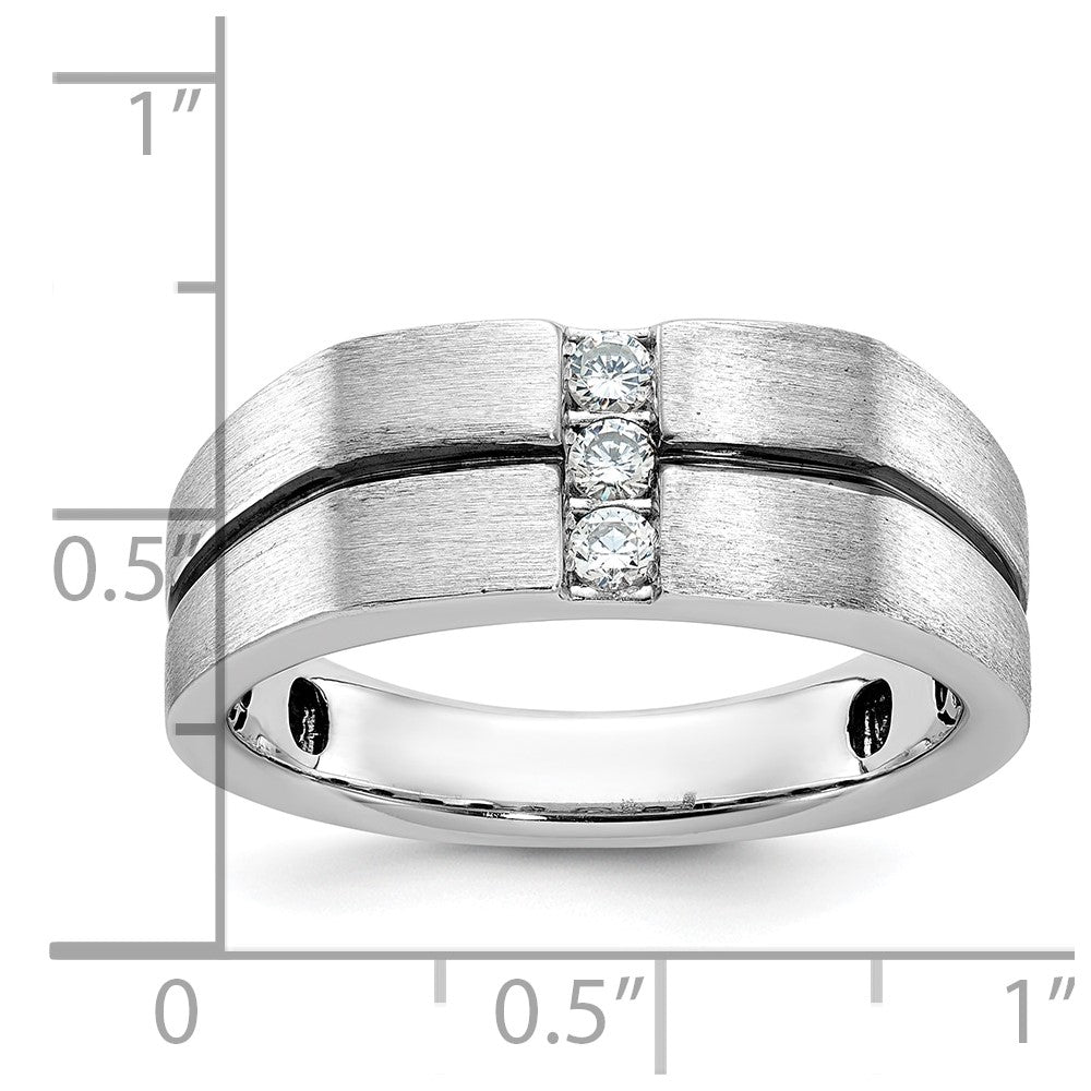 IBGoodman 14k White Gold Men's Satin and Grooved 3-Stone Ring Mounting