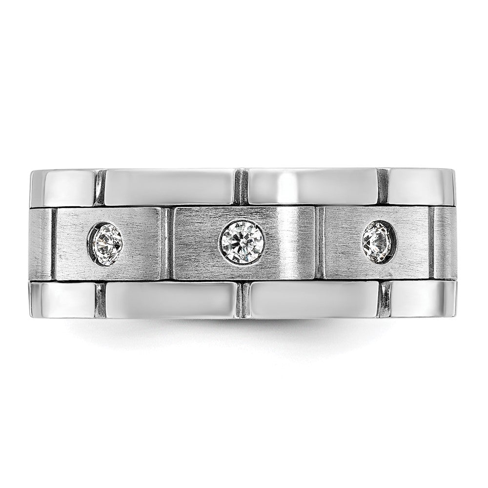 IBGoodman 14k White Gold Men's Polished Satin and Grooved 3-Stone Ring Mounting