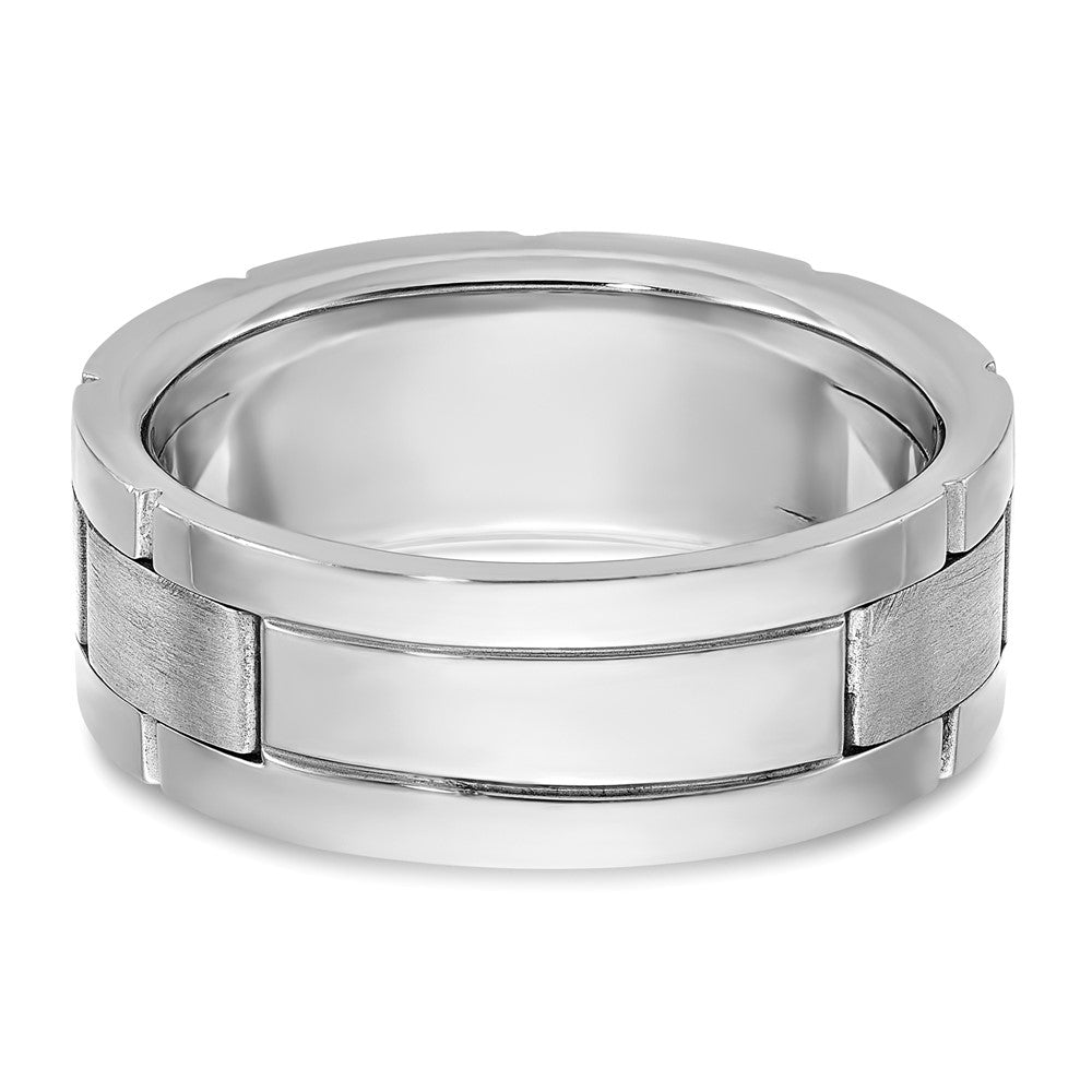 IBGoodman 14k White Gold Men's Polished Satin and Grooved 3-Stone Ring Mounting