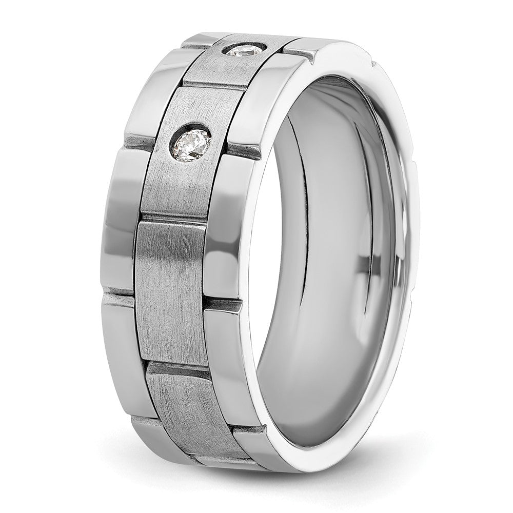 IBGoodman 14k White Gold Men's Polished Satin and Grooved 3-Stone Ring Mounting