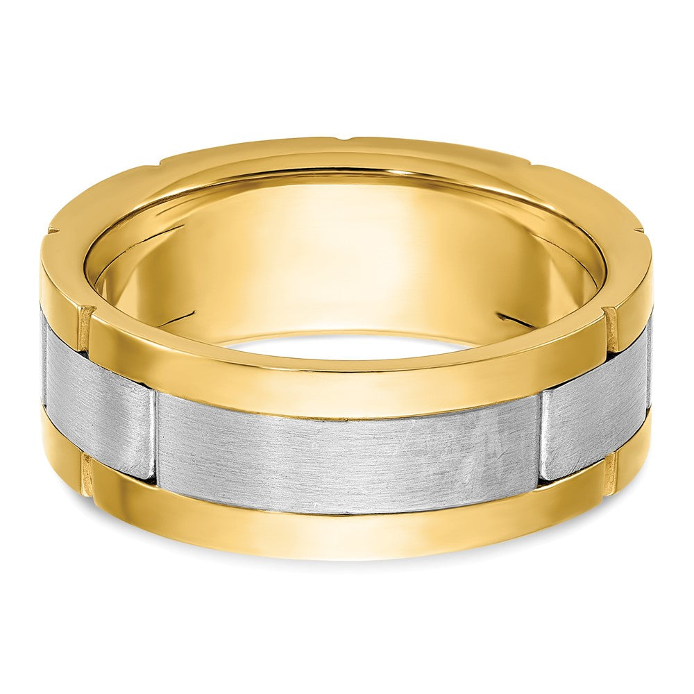 IBGoodman 14k Two-tone Men's Polished Satin and Grooved 3-Stone Ring Mounting