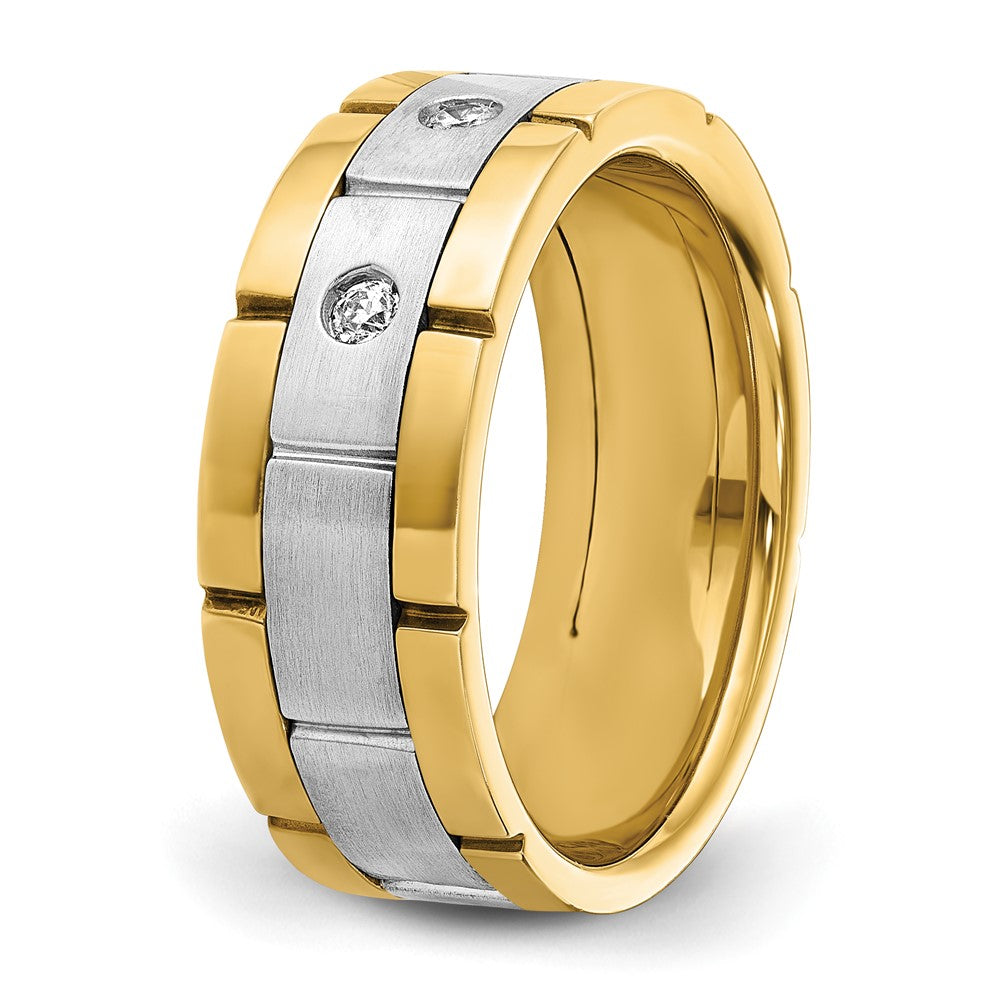 IBGoodman 14k Two-tone Men's Polished Satin and Grooved 3-Stone Ring Mounting