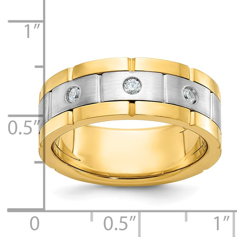 IBGoodman 14k Two-tone Men's Polished Satin and Grooved 3-Stone Ring Mounting