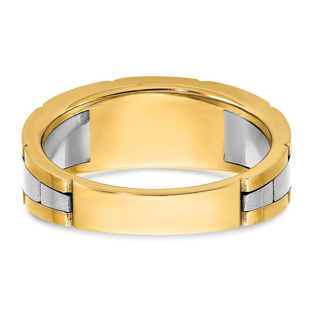 IBGoodman 14k Two-tone Men's Polished Satin and Grooved 3-Stone Ring Mounting