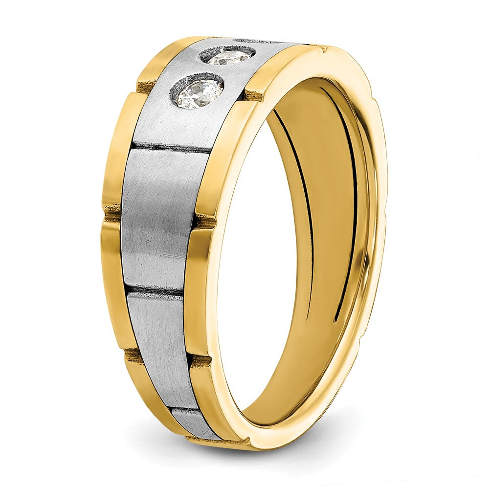 IBGoodman 14k Two-tone Men's Polished Satin and Grooved 3-Stone Ring Mounting