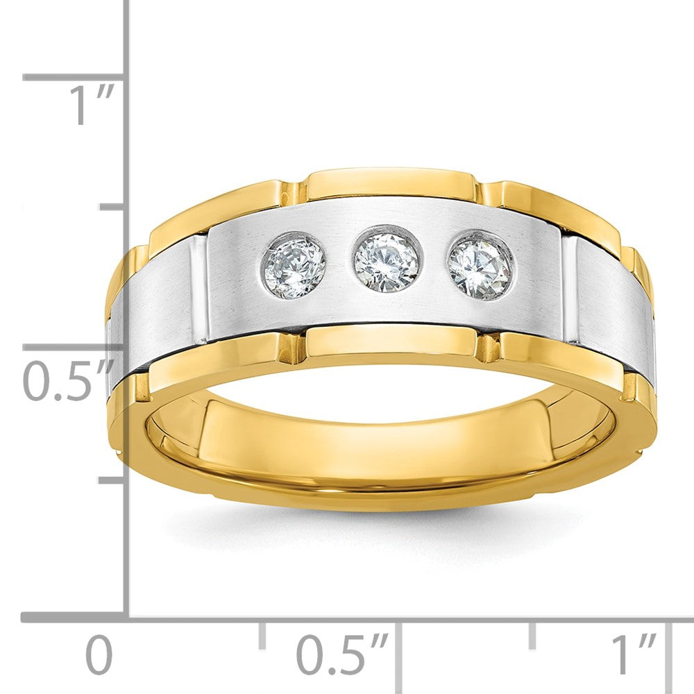 IBGoodman 14k Two-tone Men's Polished Satin and Grooved 3-Stone Ring Mounting