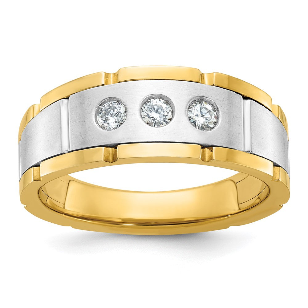 IBGoodman 14k Two-tone Men's Polished Satin and Grooved 3-Stone Ring Mounting