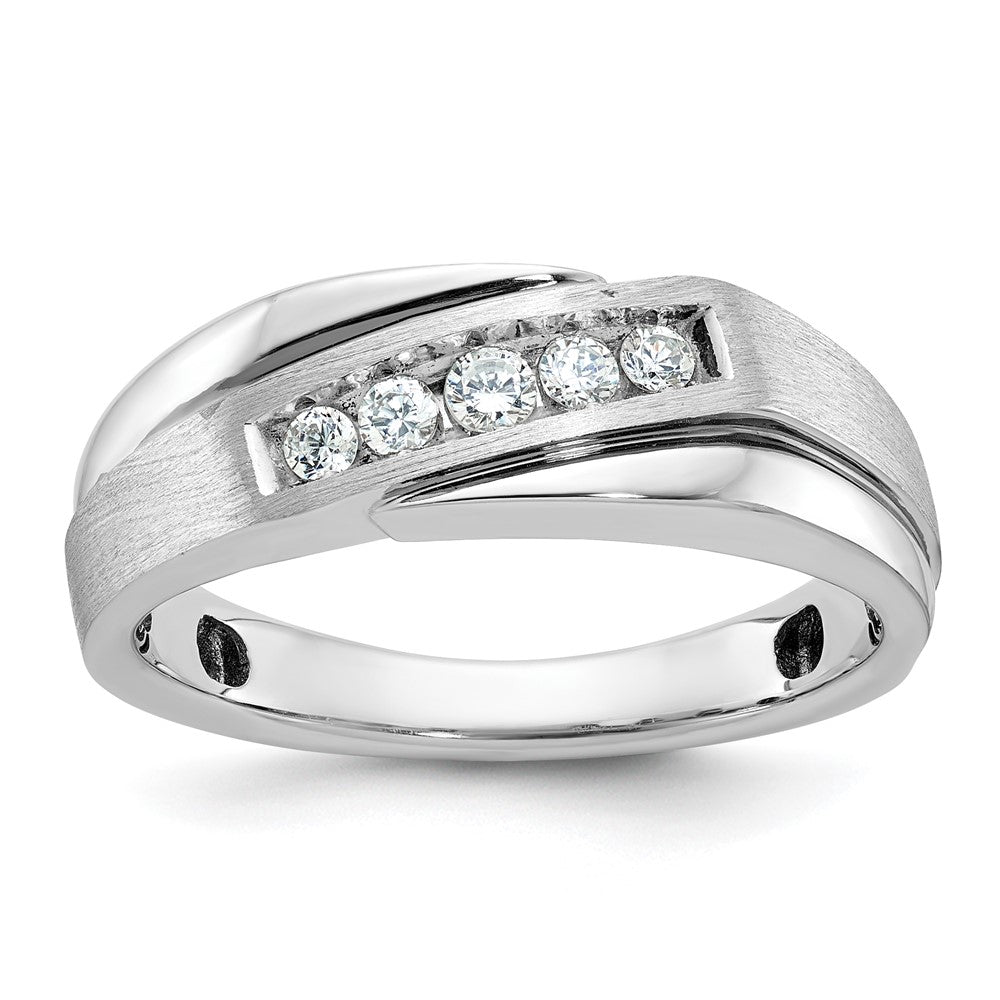 IBGoodman 14k White Gold with Black Rhodium Men's Polished Satin and Grooved 1/4 Carat Lab Grown Diamond Ring