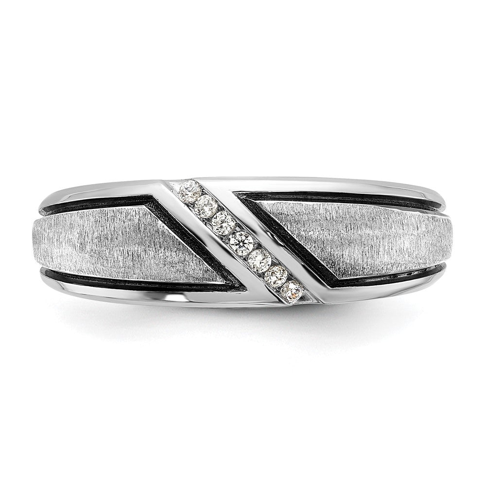 IBGoodman 14k White Gold with Black Rhodium Men's Polished and Satin 1/15 Carat Lab Grown Diamond Ring