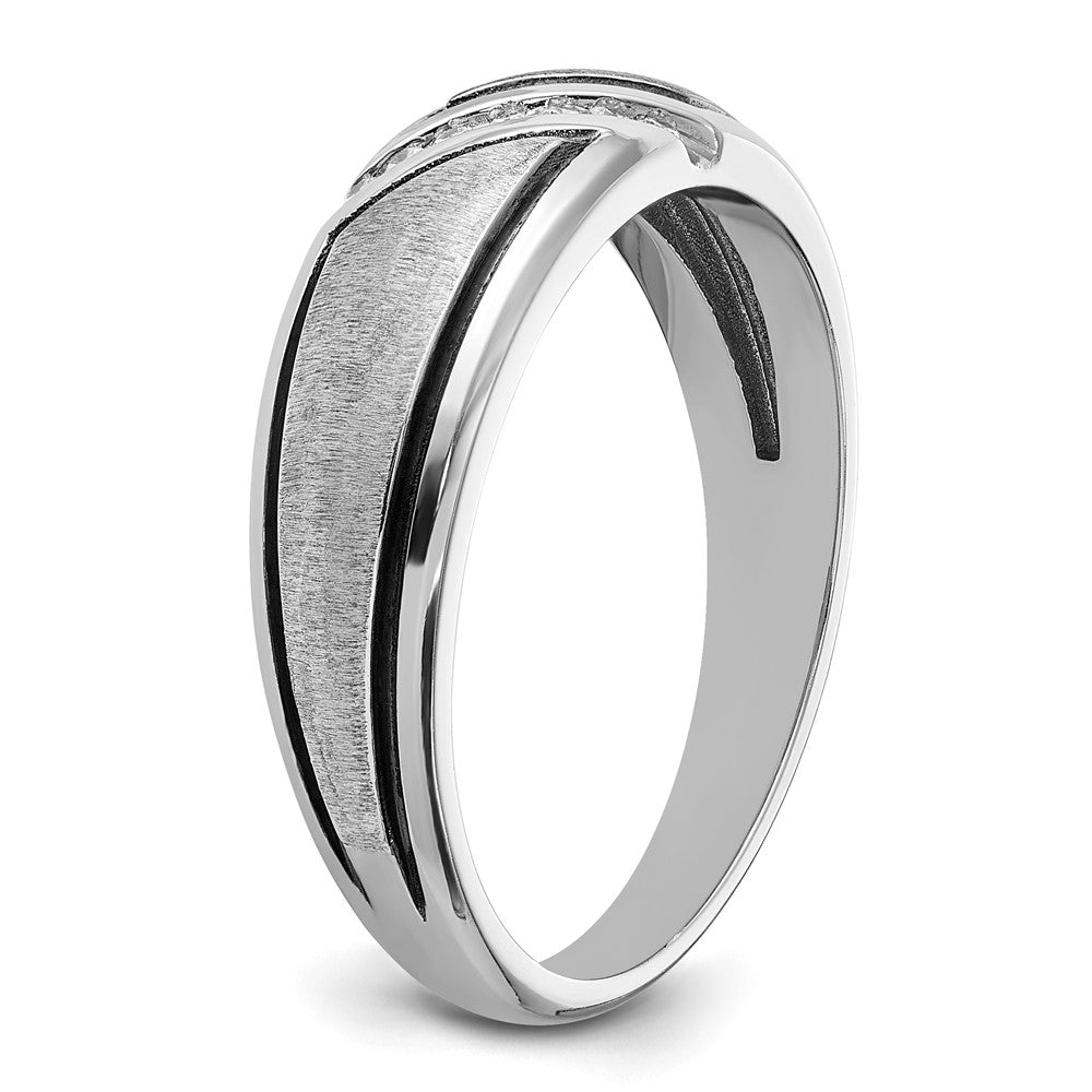 IBGoodman 14k White Gold with Black Rhodium Men's Polished and Satin 1/15 Carat Lab Grown Diamond Ring