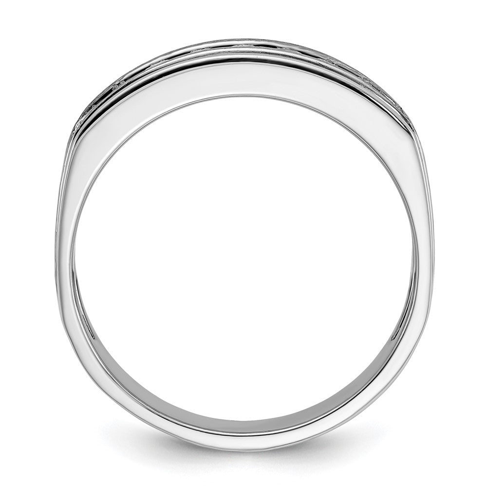 IBGoodman 14k White Gold Men's Polished Brushed and Grooved 9-Stone Ring Mounting