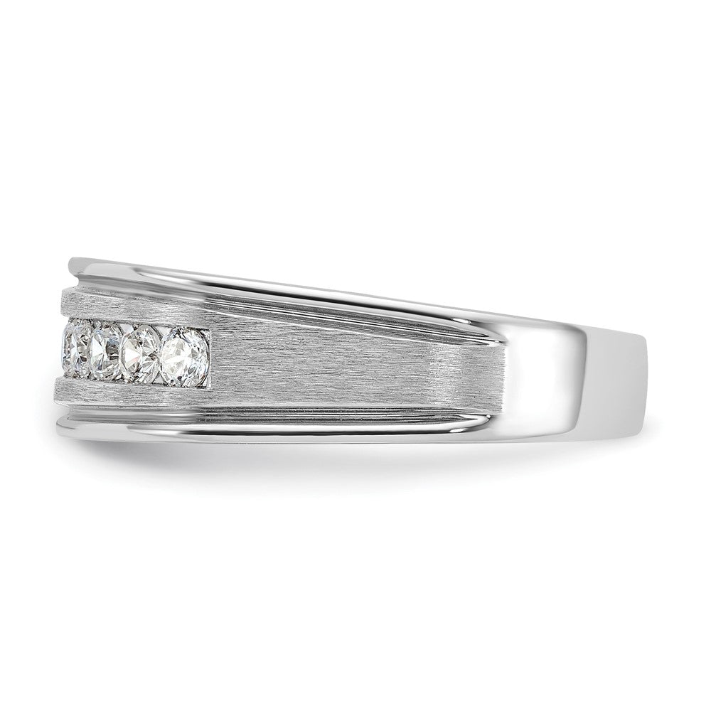 IBGoodman 14k White Gold Men's Polished Brushed and Grooved 9-Stone 1/2 Carat Lab Grown Diamond Ring