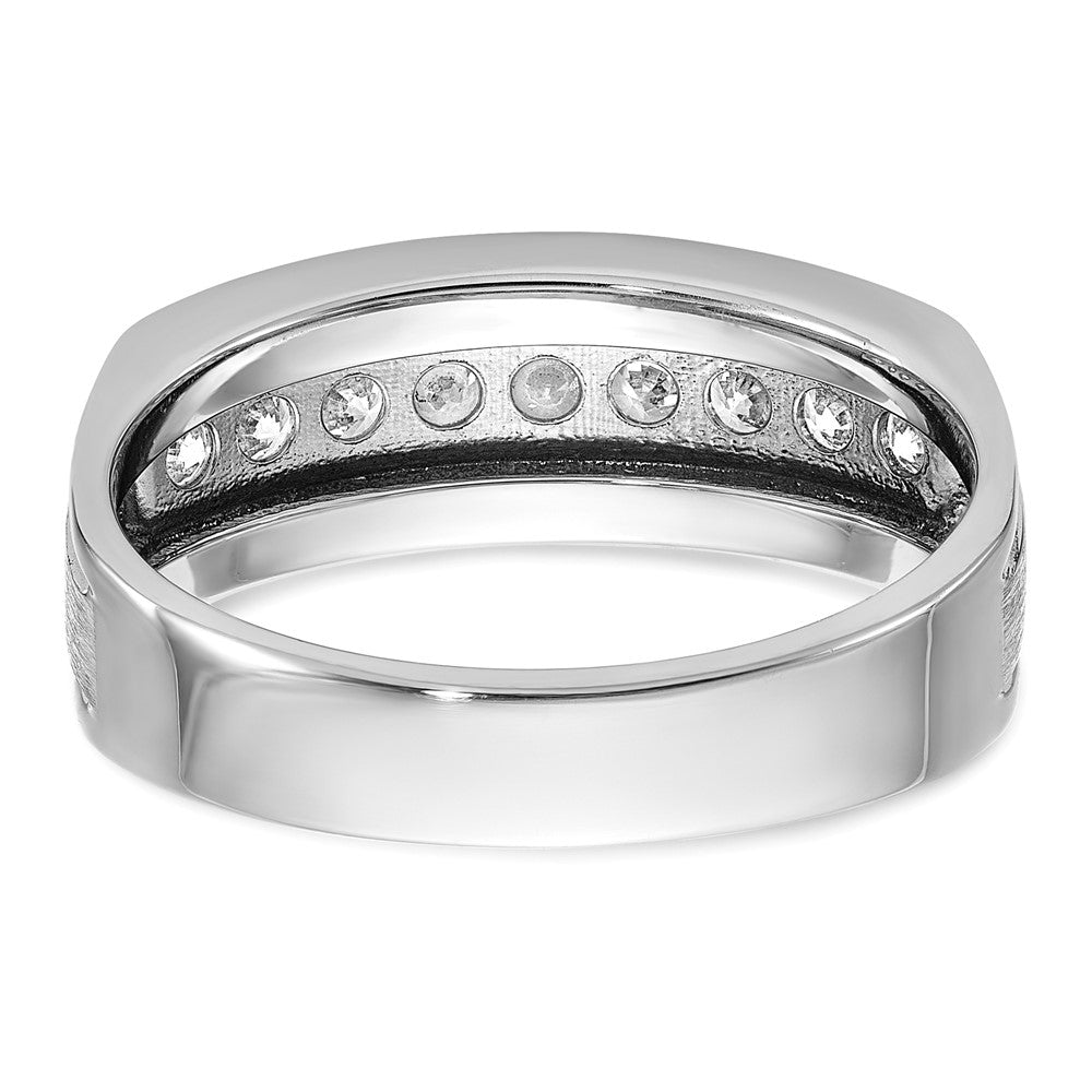 IBGoodman 14k White Gold Men's Polished Brushed and Grooved 9-Stone 1/2 Carat Lab Grown Diamond Ring