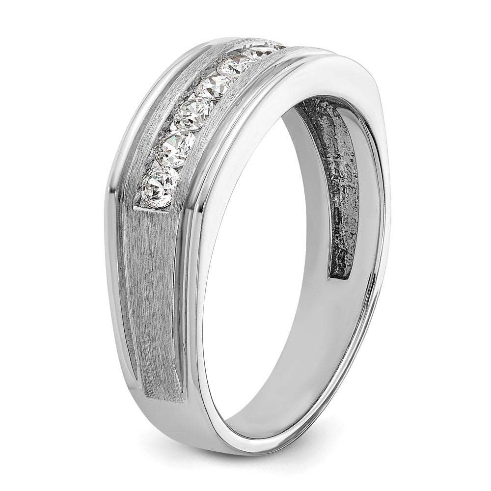 IBGoodman 14k White Gold Men's Polished Brushed and Grooved 9-Stone Ring Mounting