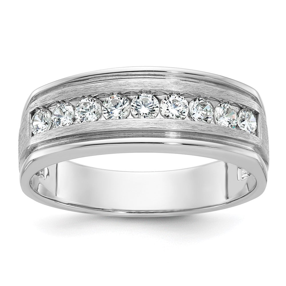 IBGoodman 14k White Gold Men's Polished Brushed and Grooved 9-Stone 1/2 Carat Lab Grown Diamond Ring