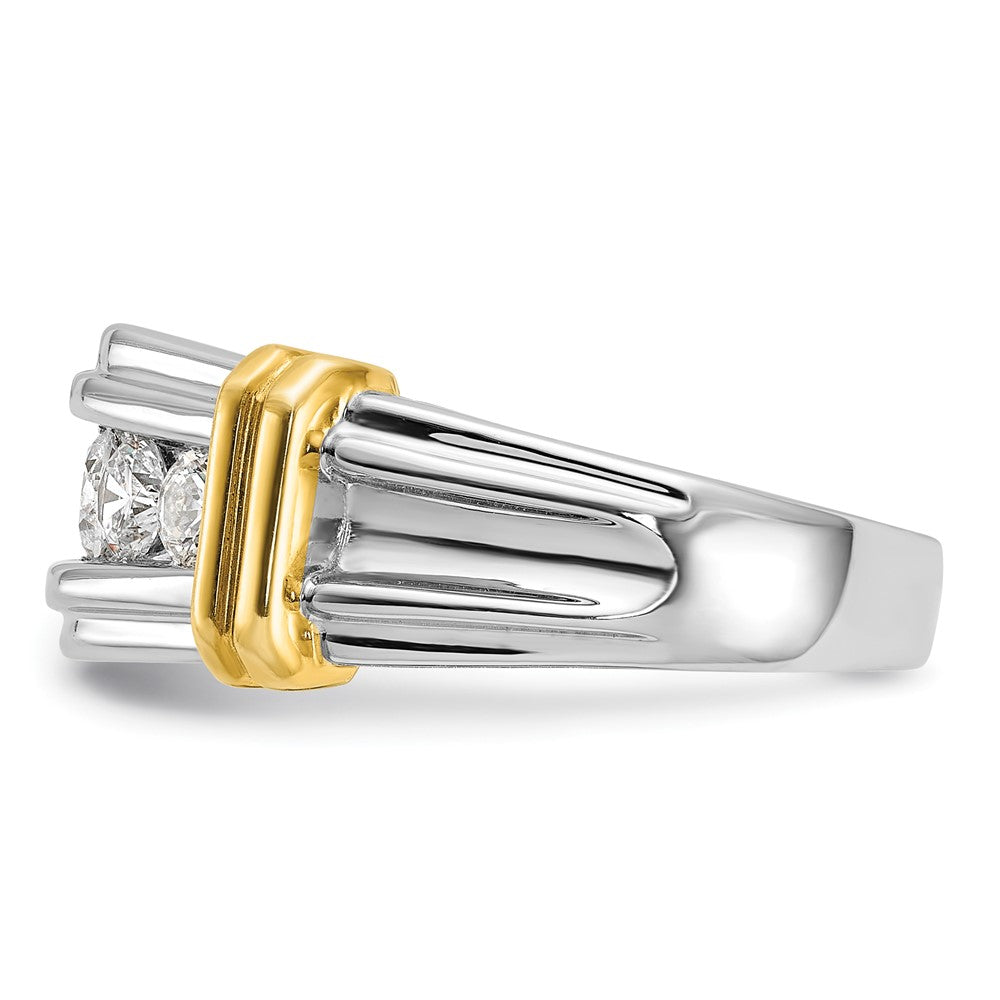 True Origin IBGoodman 14k Two-tone Men's Polished and Grooved 5-Stone 1 Carat Lab Grown Diamond Ring