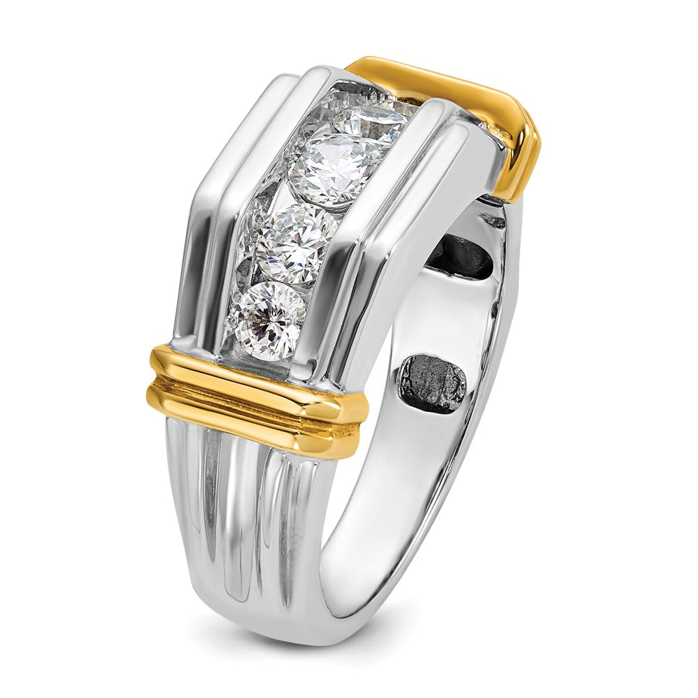 True Origin IBGoodman 14k Two-tone Men's Polished and Grooved 5-Stone 1 Carat Lab Grown Diamond Ring