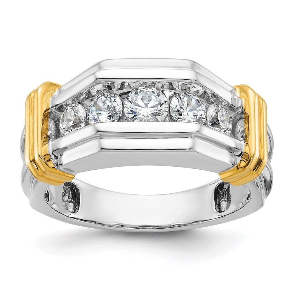 True Origin IBGoodman 14k Two-tone Men's Polished and Grooved 5-Stone 1 Carat Lab Grown Diamond Ring