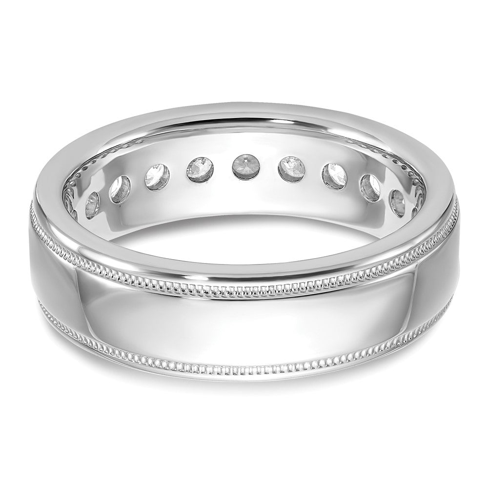 IBGoodman 14k White Gold Men's Polished and Milgrain 11-Stone Ring Mounting