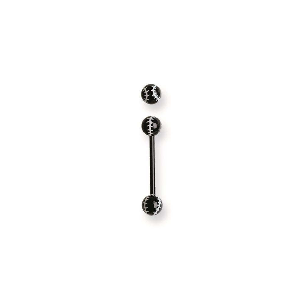 Acrylic 14G 5/8 in. Lg Baseball in Black w/White Barbell