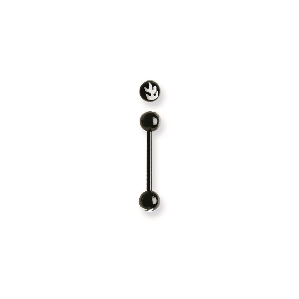 Acrylic 14G 5/8 in. Lg Flame Design in Black w/White Barbell