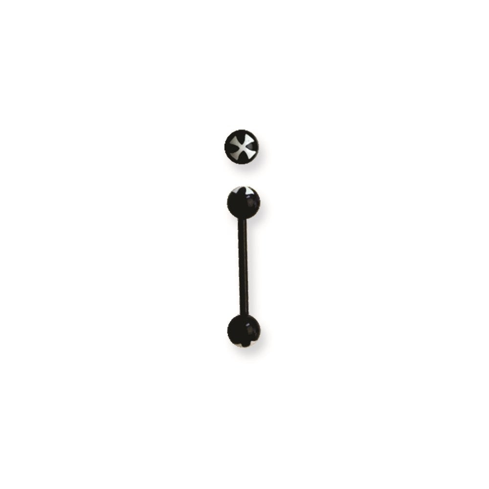 Acrylic 14G 5/8 in. Lg Iron Cross White on Black Barbell