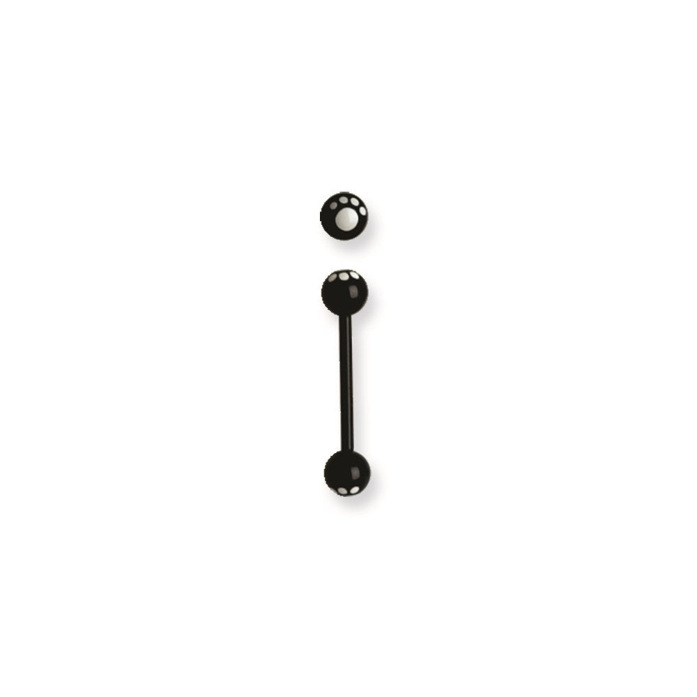 Acrylic 14G 5/8 in. Lg Paw Print White on Black Barbell