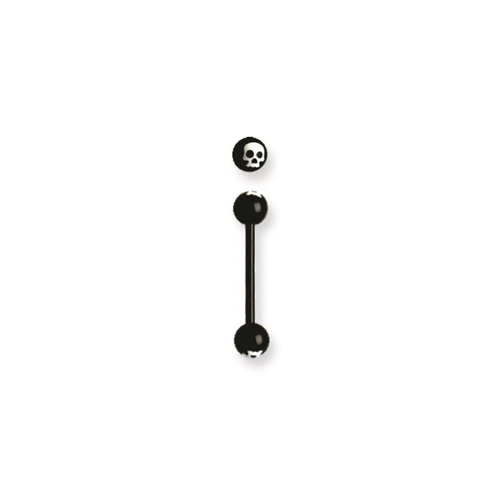 Acrylic 14G 5/8 in. Lg Skull Design White on Black Barbell