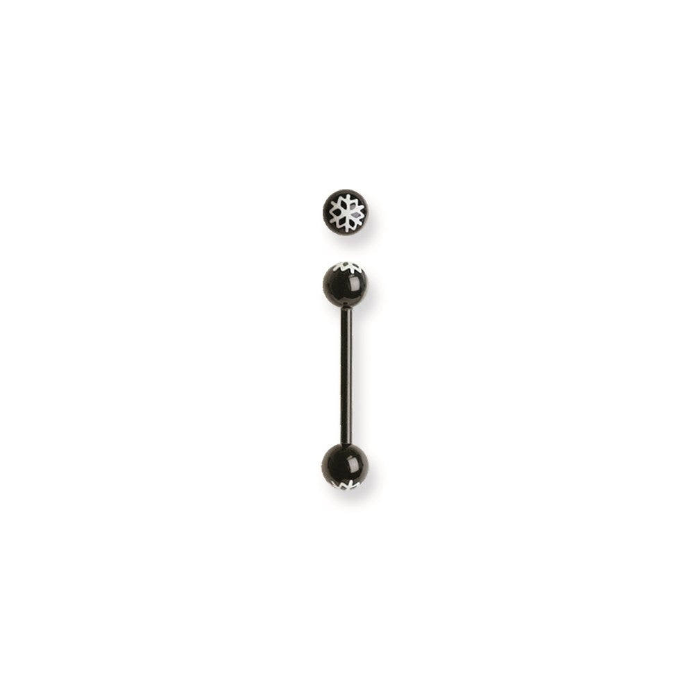 Acrylic 14G 5/8 in. Lg Snowflake White on Black Barbell