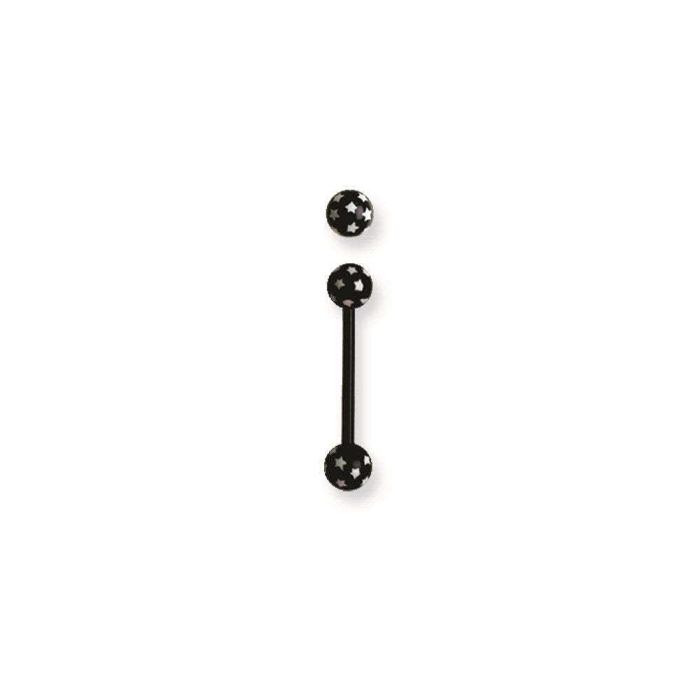 Acrylic 14G 5/8 in. Lg Stars Design White on Black Barbell